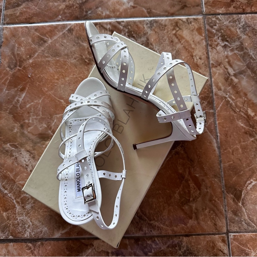 Manolo Blahnik White Leather Sandals